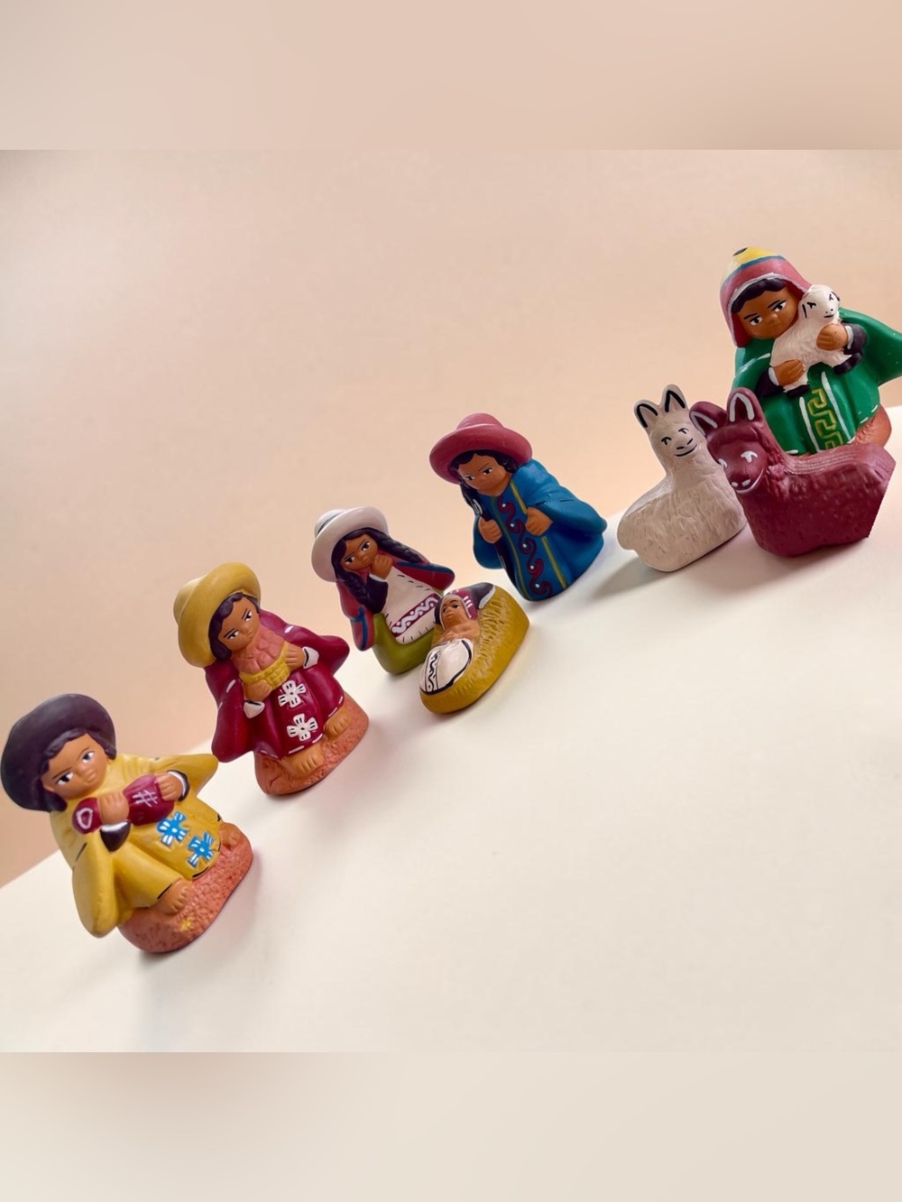 Peruvian clay, nativity figures, set of eight, traditional dress, handmade